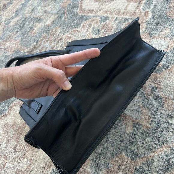 Loeffler Randall Jr Work Tote Embossed Python Nude Black Leather Handbag - Picture 5 of 11